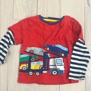 Mini Boden 3-4 Appliqué Long Sleeve Shirt with Car Design